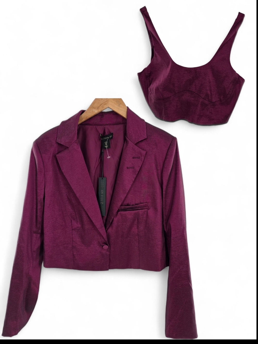 House of Harlow 1960 Shiny Dark Fuchsia Cropped Blazer W/ Cami Womens Medium